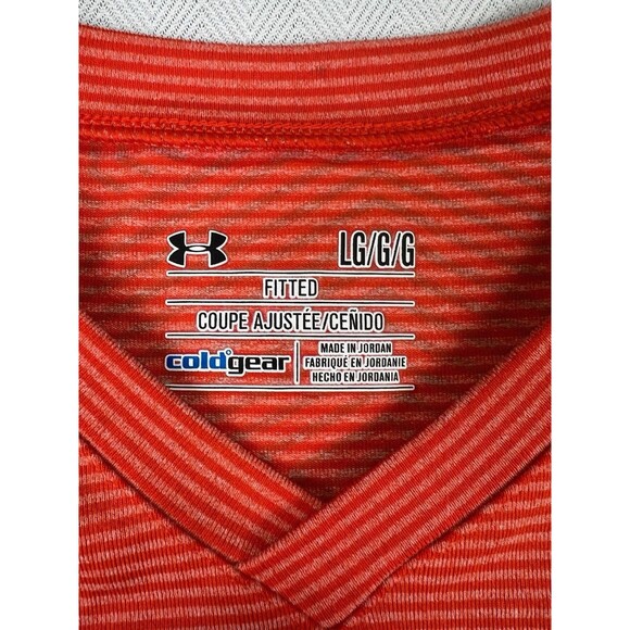 Under Armour ColdGear Fitted Long Sleeve Shirt Mens Large Orange Strip V Neck - Picture 5 of 8